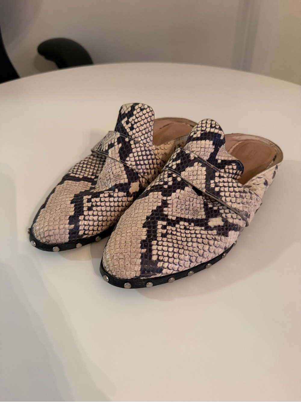 Python Backless Loafers in Beige and Black